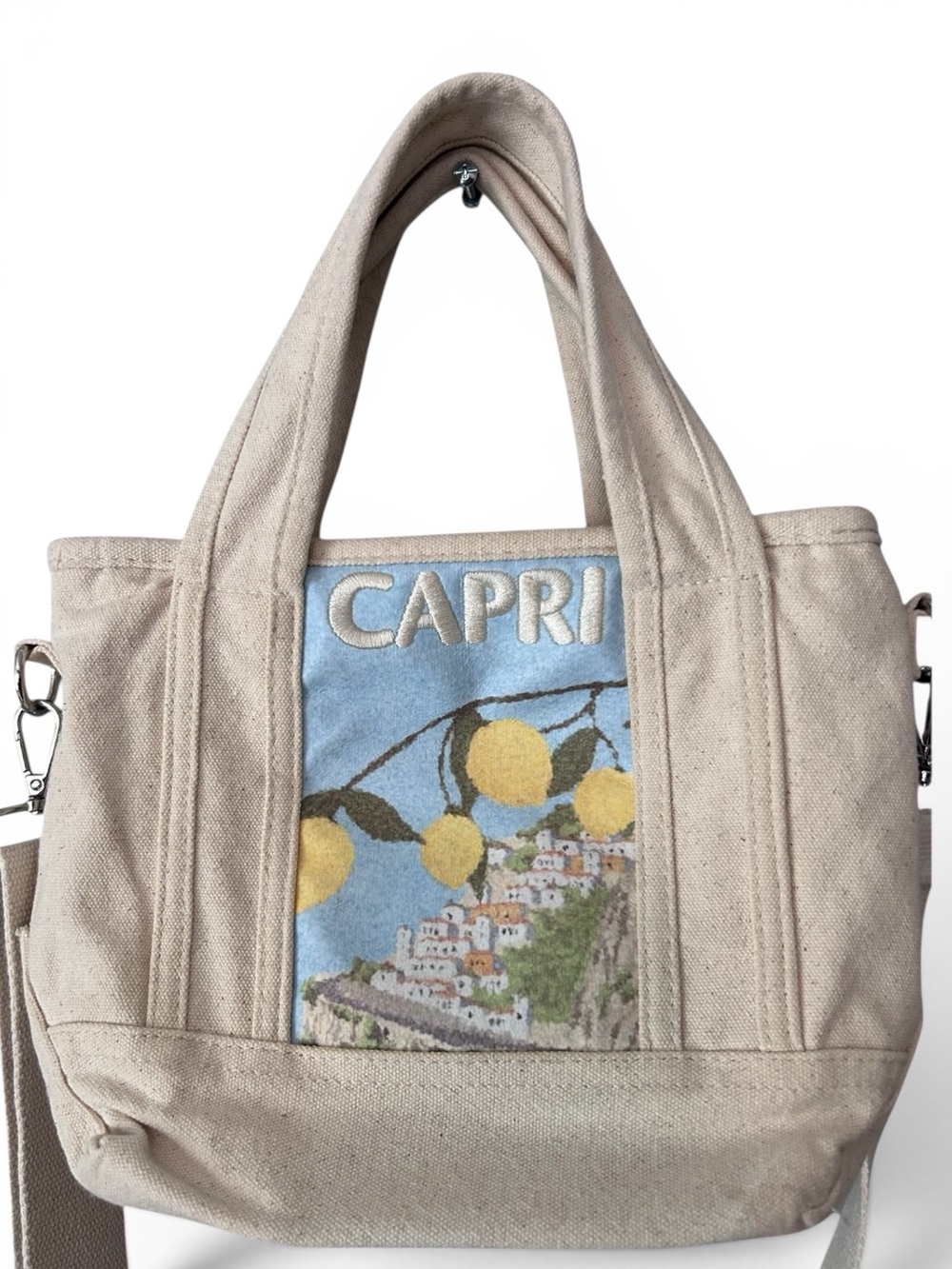 C&C California Capri Lemon Canvas Top Handle Bag Adjustable Shoulder Strap